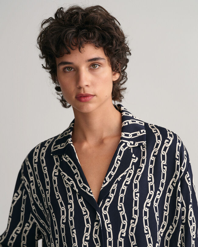 Relaxed Fit Chain Print Bluse im Pyjamastil