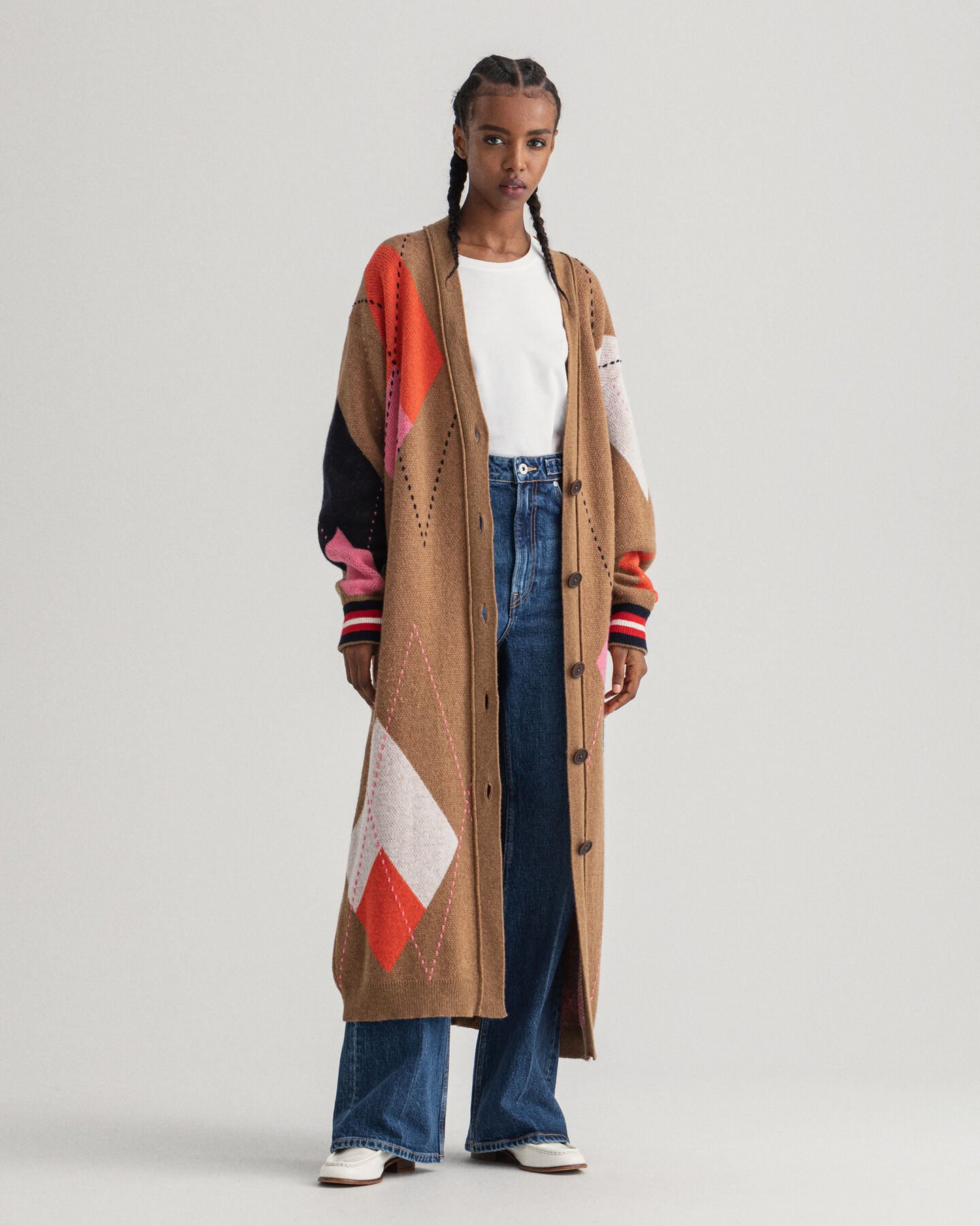 Longstrickjacke mit Argyle-Muster