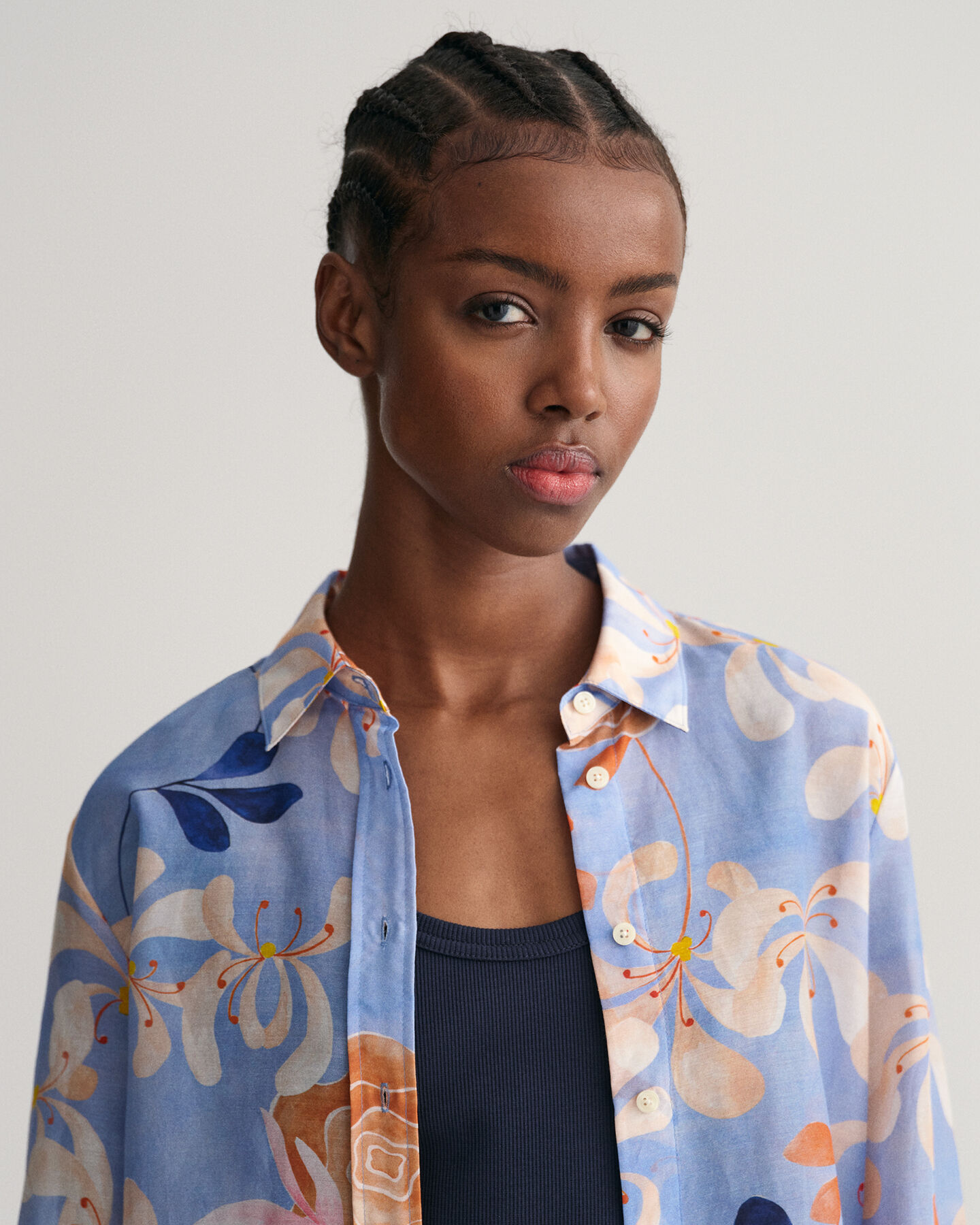 Regular Fit Baumwoll Seiden Bluse mit Blumen-Print