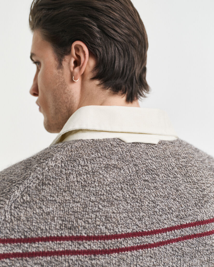 Wollmix Polopullover mit Streifenmuster