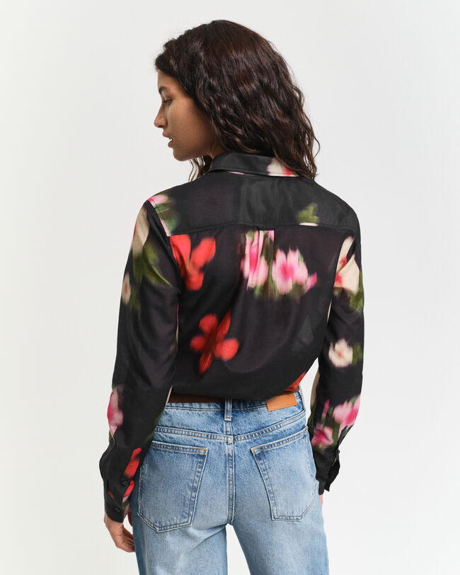 Regular Fit Baumwoll Seiden Bluse mit Blumen-Print