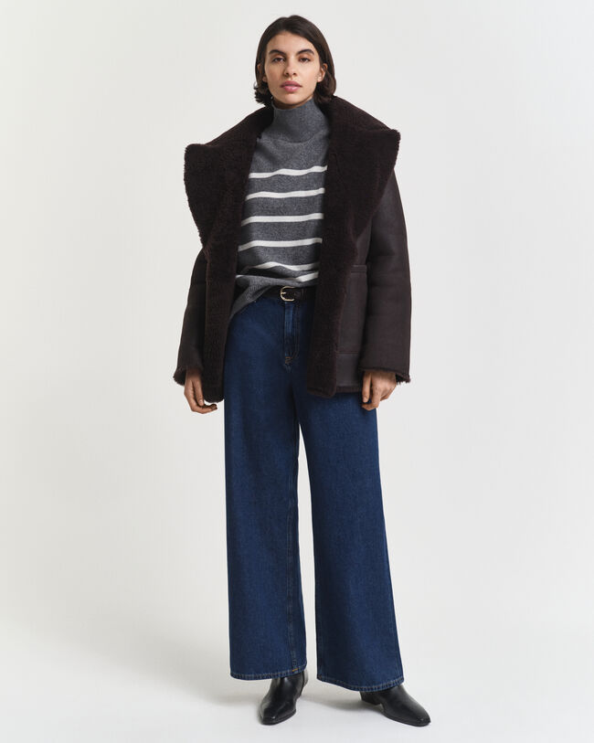 Gestreifter Rollkragenpullover aus Superfine Lambswool