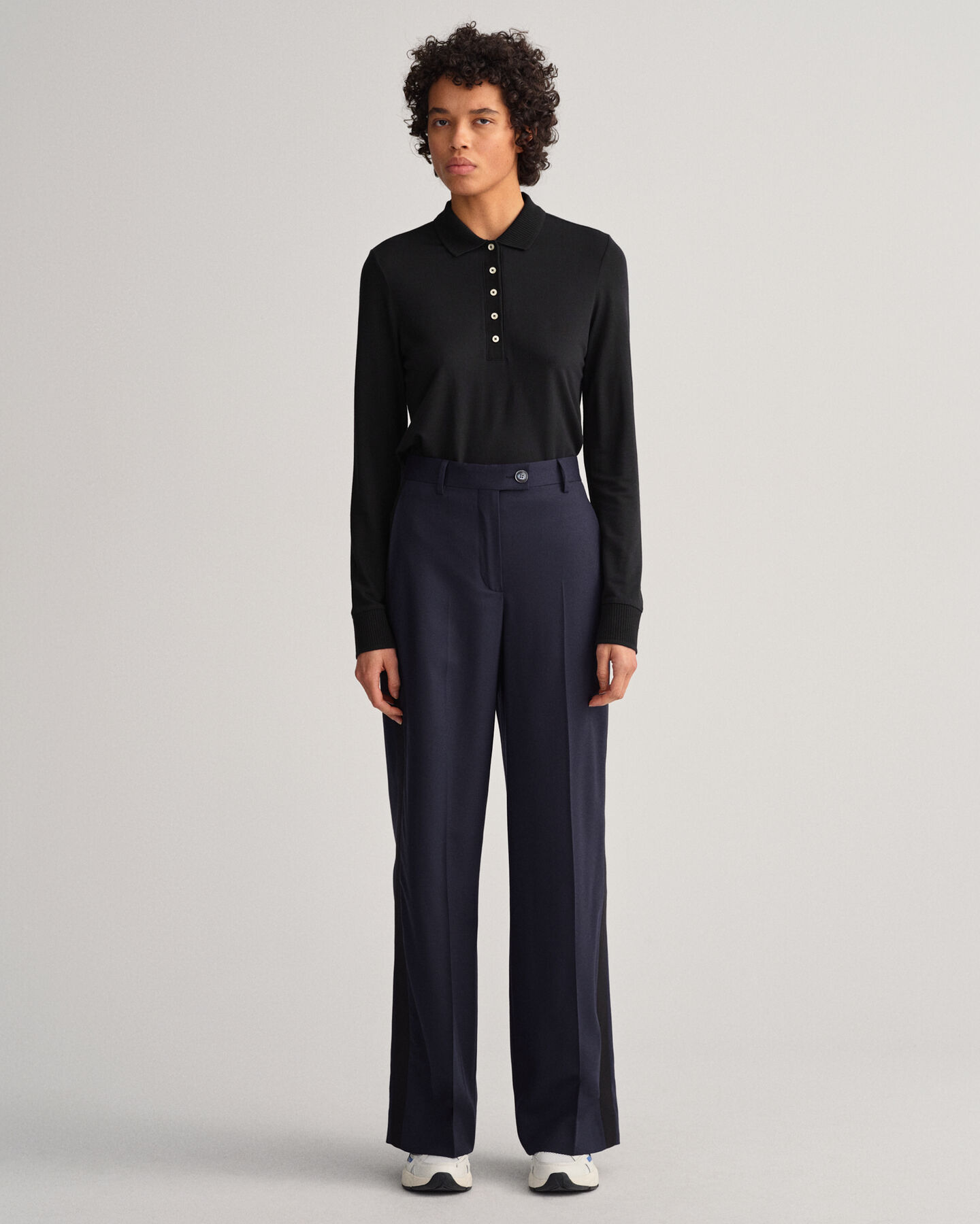 Detail Collar Piqu&eacute; Langarm-Poloshirt