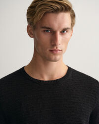 Textured Baumwoll Leinen Rundhalspullover