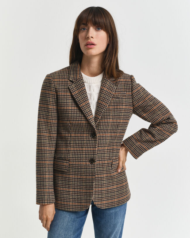 Regular Fit Houndstooth Blazer aus Wolle