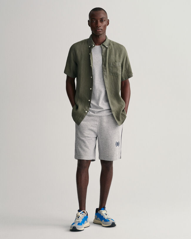 St&uuml;ckgef&auml;rbtes Regular Fit Leinen Kurzarmhemd