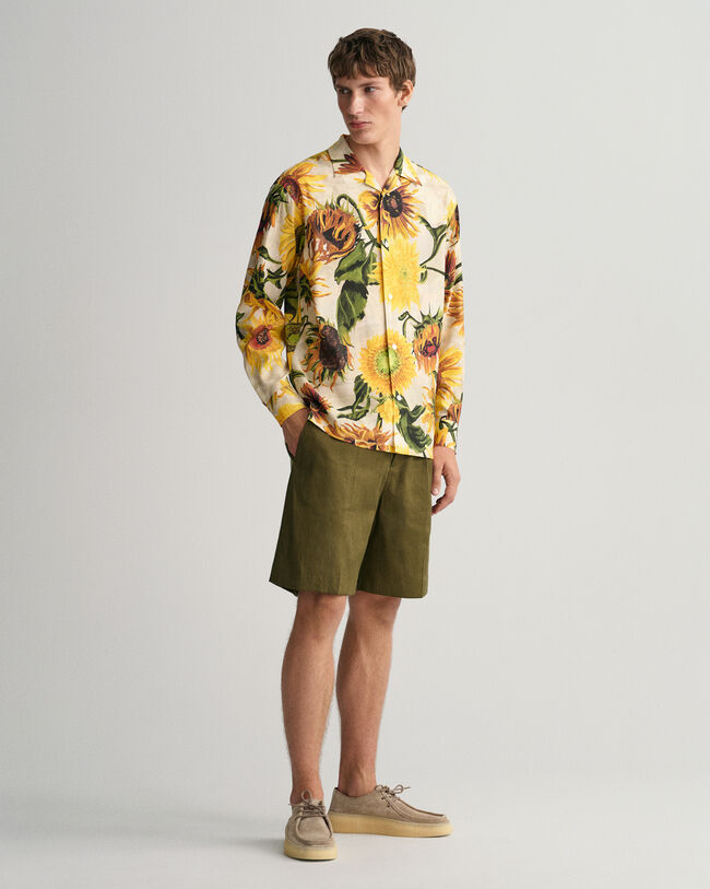 Relaxed Fit Seidenhemd mit Sonnenblumen-Print