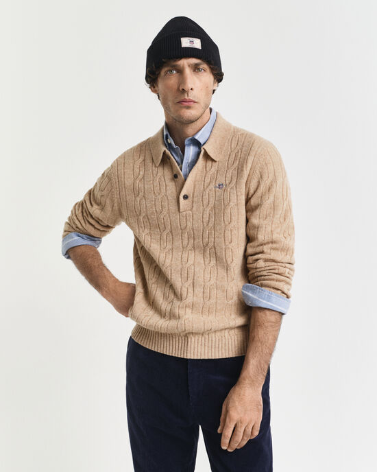 Lambswool Zopfstrick Polopullover