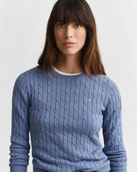 Zopfstrick Rundhalspullover aus Stretch-Baumwolle