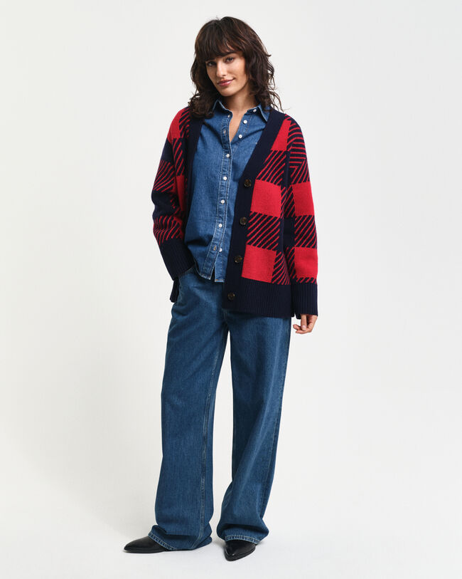 Buffalo Checked V-Neck Strickjacke