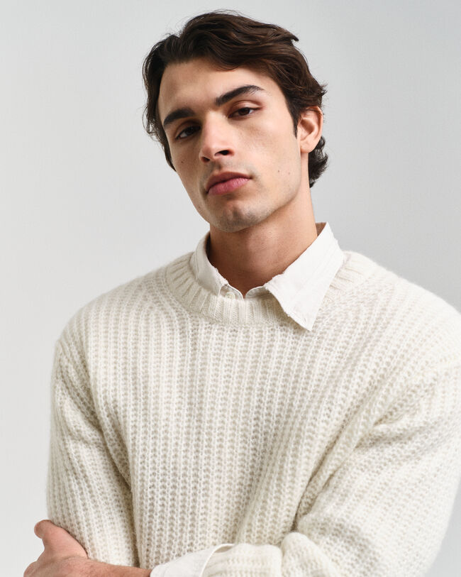 Gerippter Rundhalspullover aus Alpaka-Woll-Gemisch