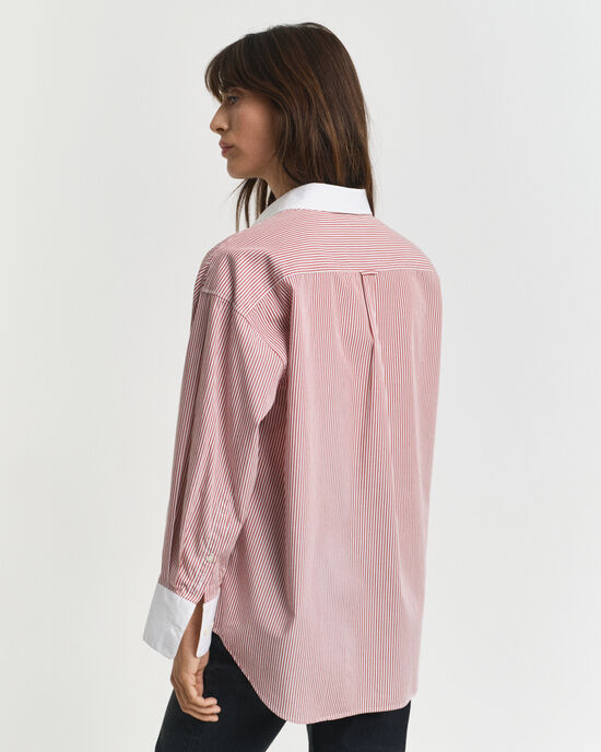 Oversized Bluse mit Kontrastkragen und Streifen