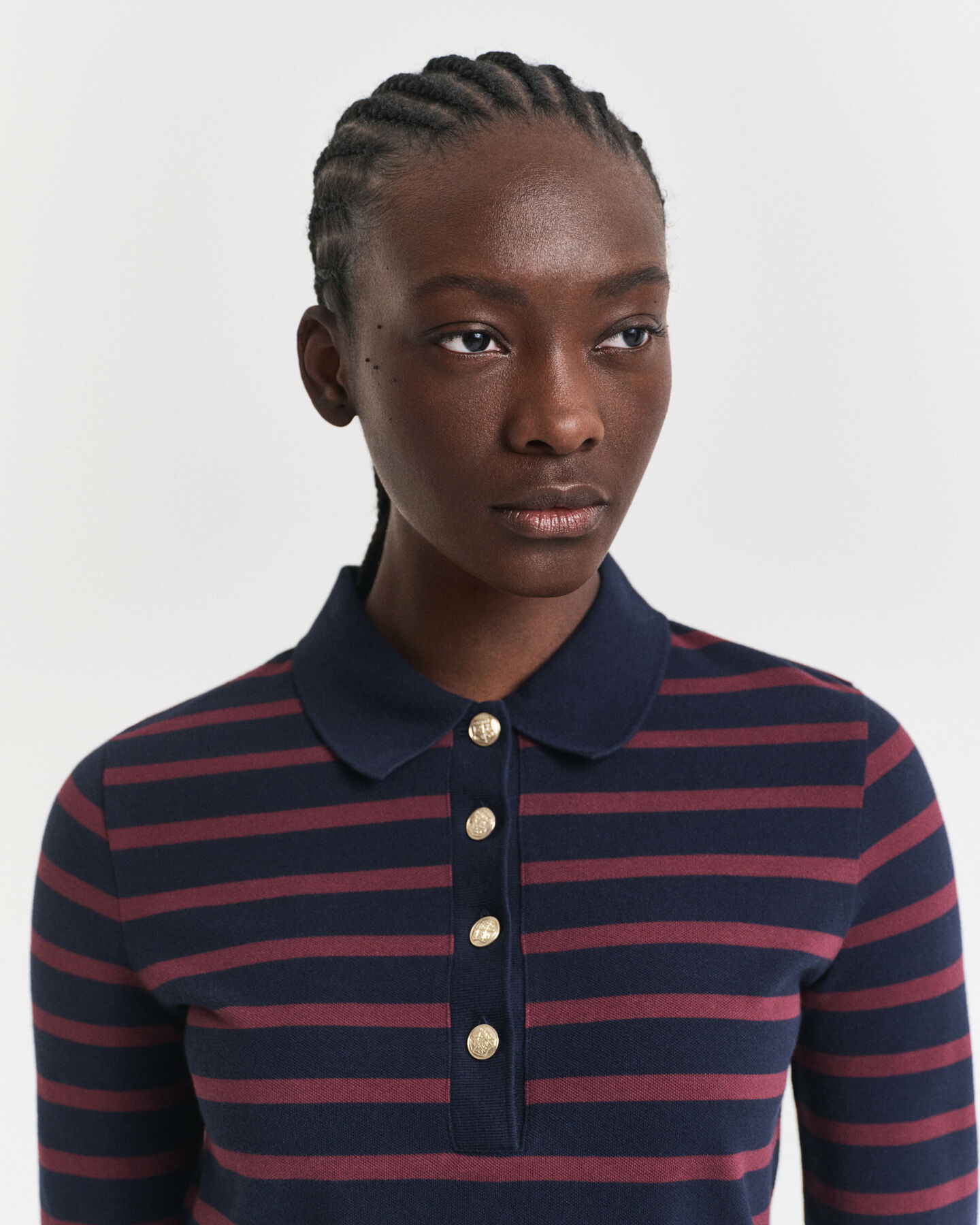 Breton Striped Piqué Langarm-Poloshirt