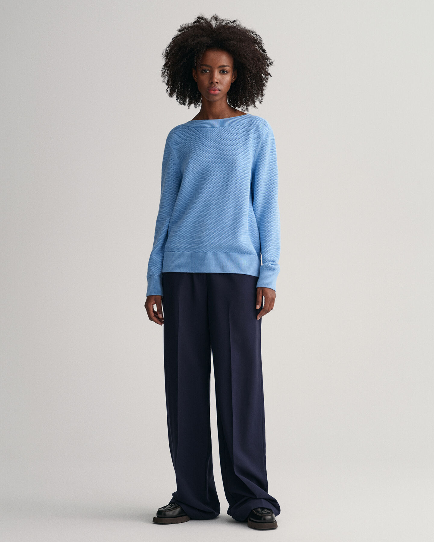 Textured Baumwoll Pullover mit U-Boot-Ausschnitt