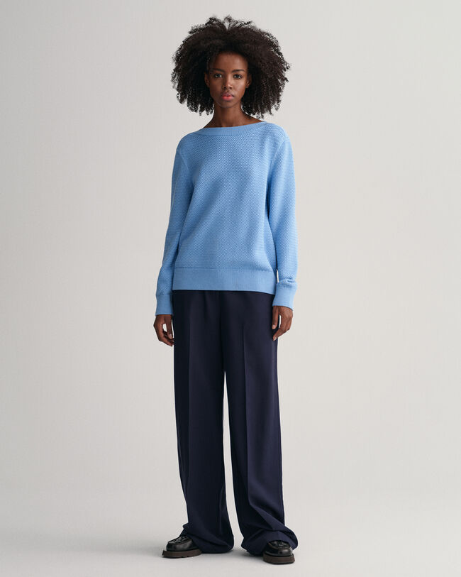 Textured Baumwoll Pullover mit U-Boot-Ausschnitt