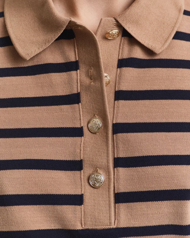 Breton Striped Piqué Langarm-Poloshirt