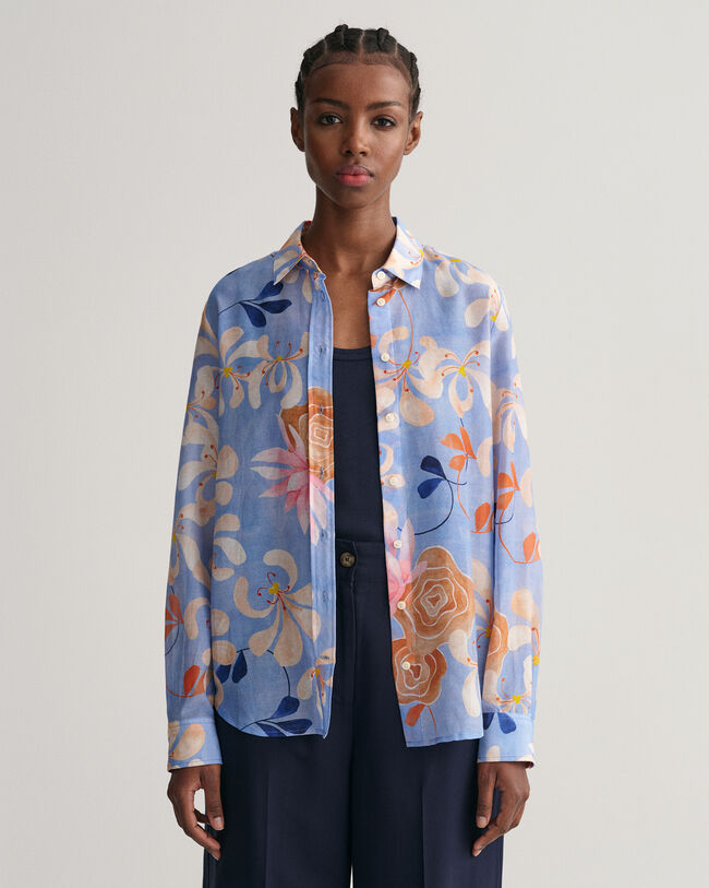 Regular Fit Baumwoll Seiden Bluse mit Blumen-Print