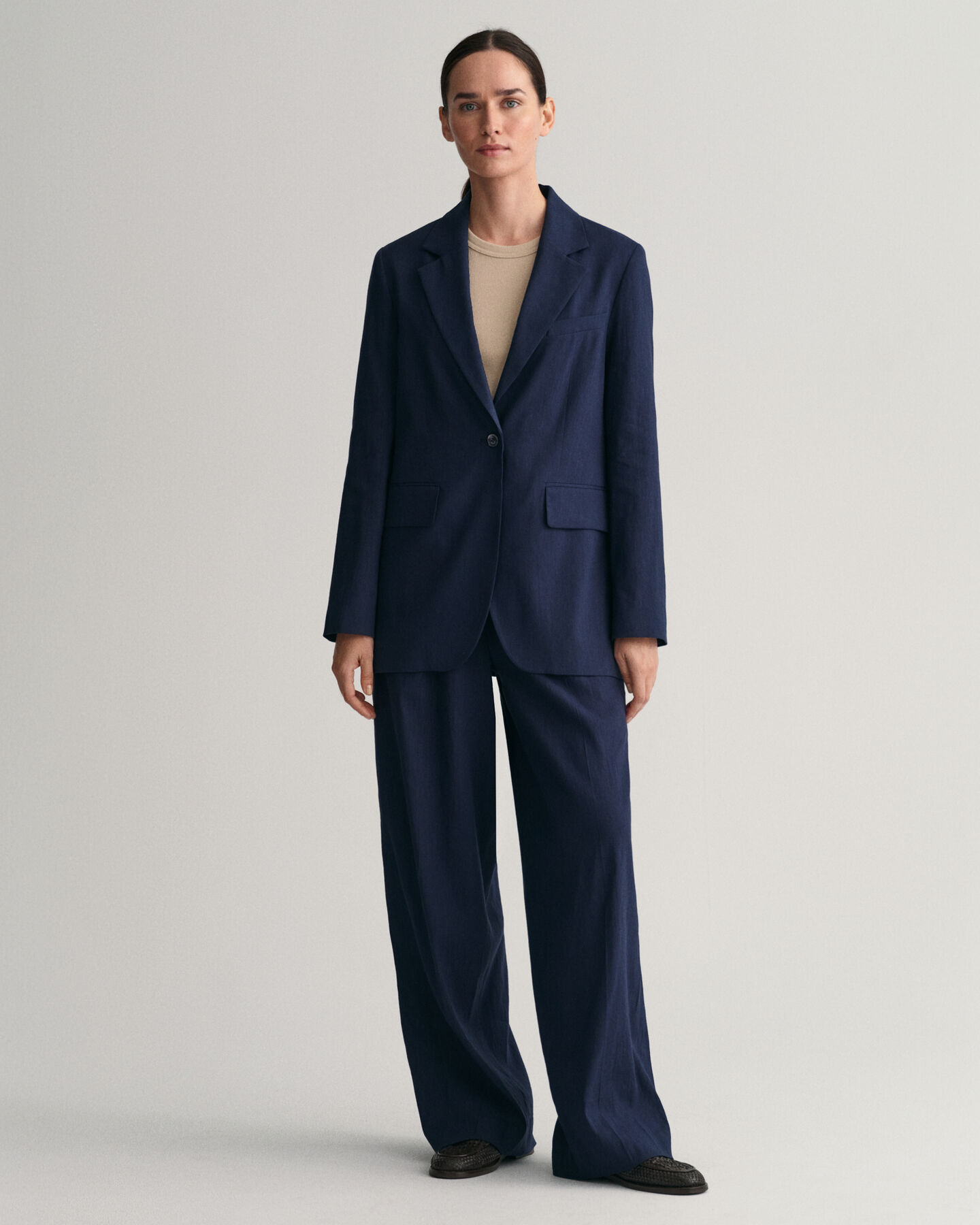 Regular Fit Stretch Leinen Blazer