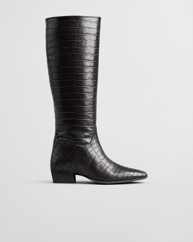 Bassotte Croc-Effect Leather Knee-High Boots