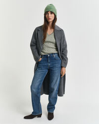 Zopfstrick V-Neck Pullover aus Stretch-Baumwolle