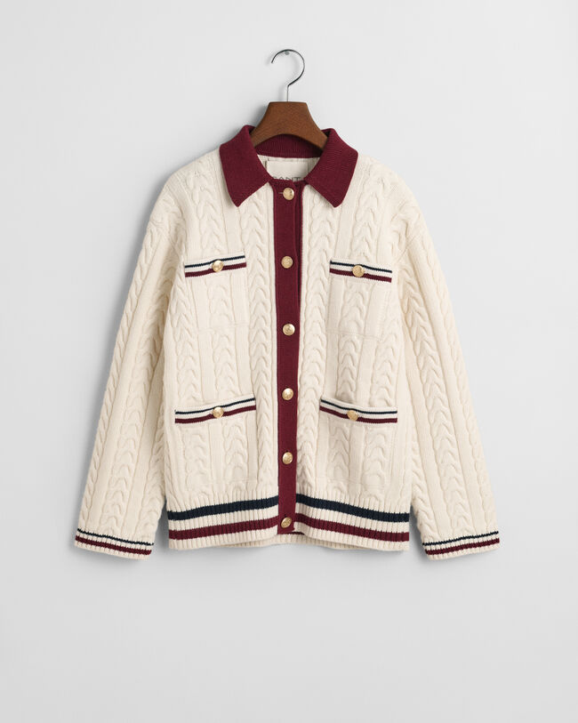 Kontrast Strickjacke mit Zopfmuster