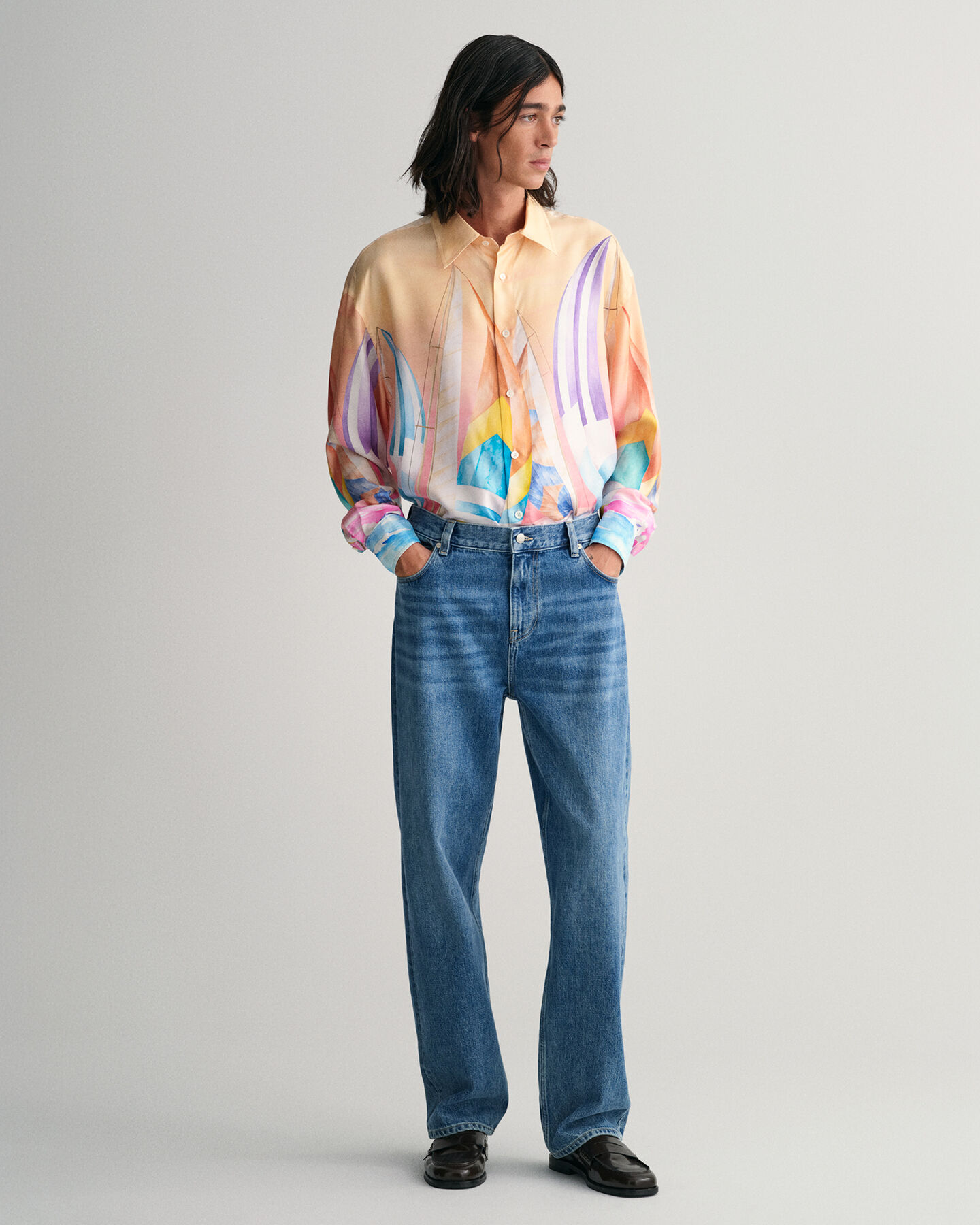 Sailing Print Oversized Seidenhemd