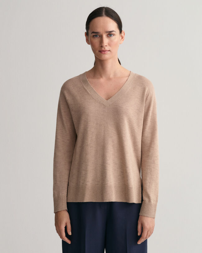 V-Neck Pullover aus Leinenmischgewebe